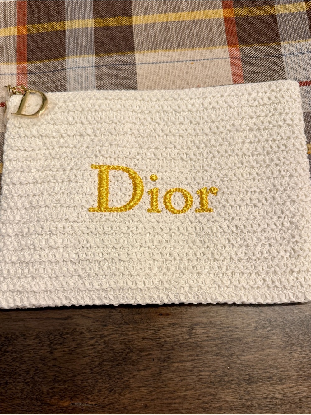 GWP Dior Cosmetic Zipper Pouch with Gold Logo and CD Hardware.